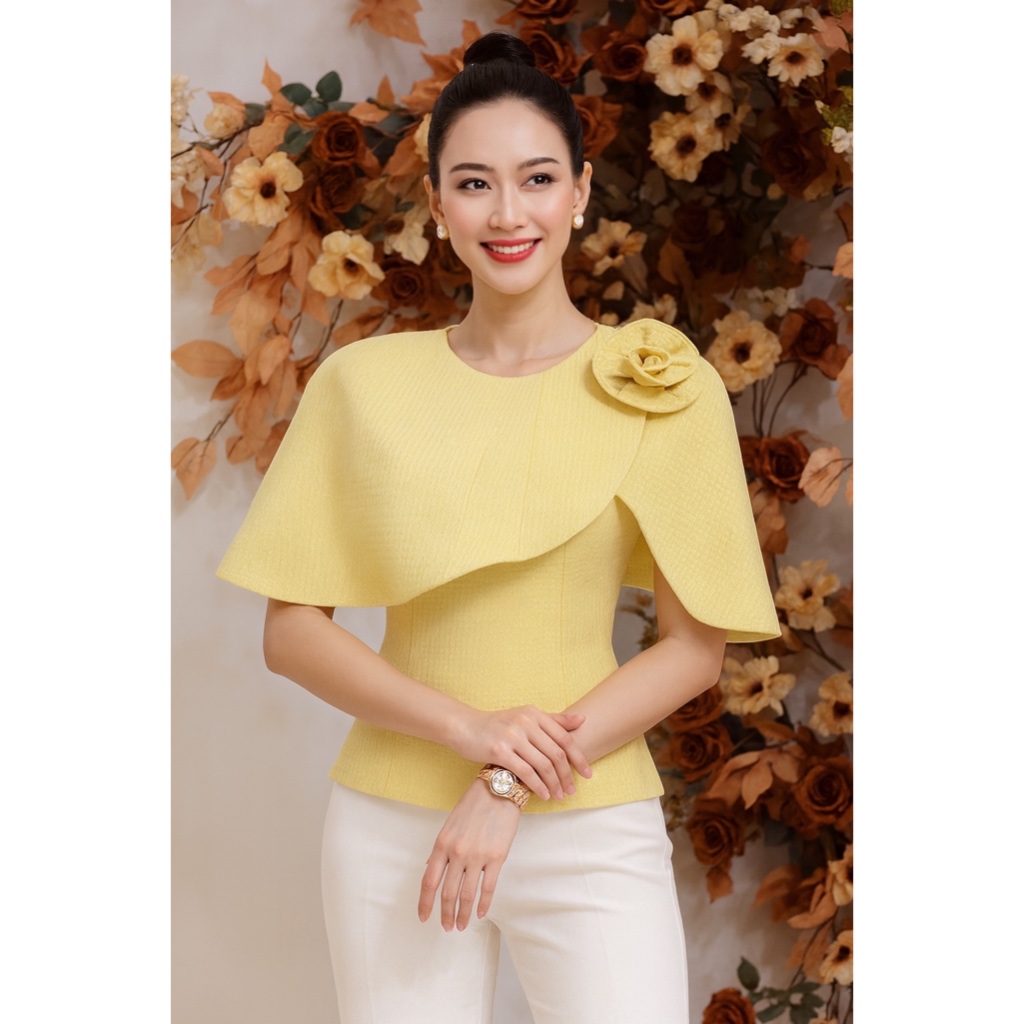 รหัส น.6 ผ้าฝ้ายเกล็ดปลา ดีเทลคอปกหรูหรา ร่วมสมัย ตกแต่งดอกกุหลาบที่ปก งานตัดครบไซส์ ใส่ได้ทุกโอกาส