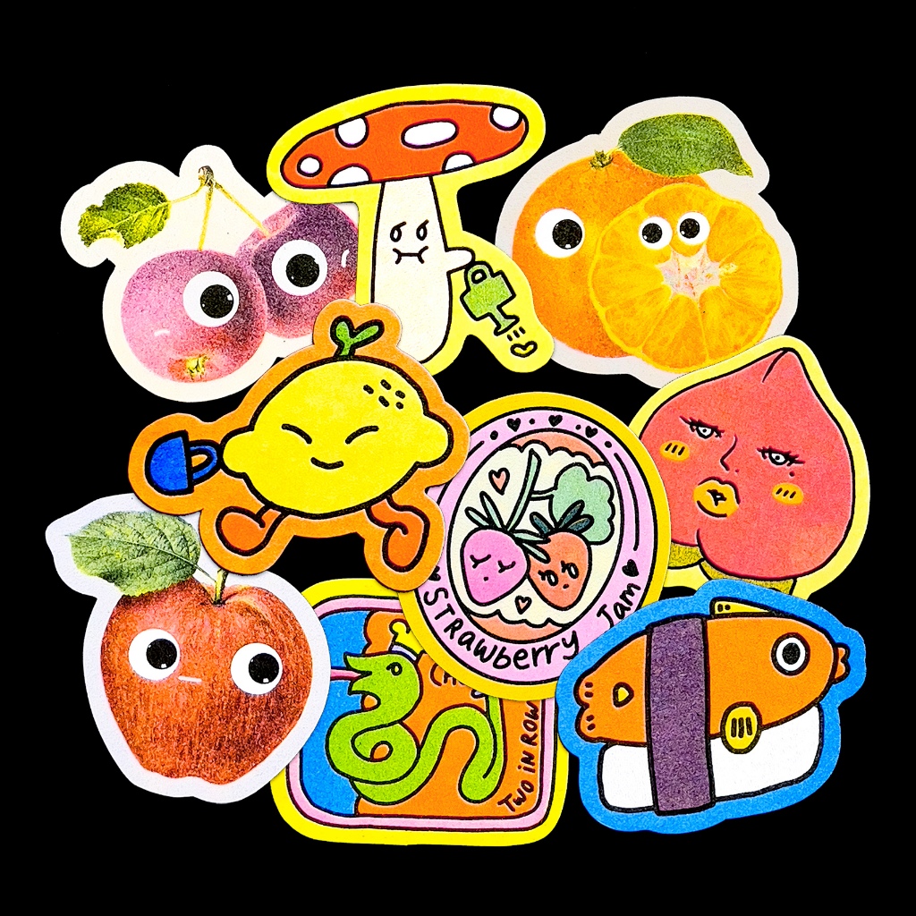 ลายพืชผัก ผลไม้ ซุปเปอร์มาร์เก็ต ไม่กันน้ำ สติ๊กเกอร์handmade ไดคัท พิมพ์สีพิเศษ แบรนด์Two in Row