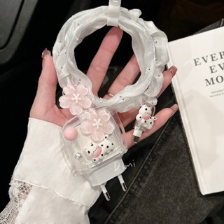 ส่งจากไทย ชุดพันสาย ลาย แมวดอกไม้ชมพู ชุดตกเเต่งสายชาร์จ สำห…