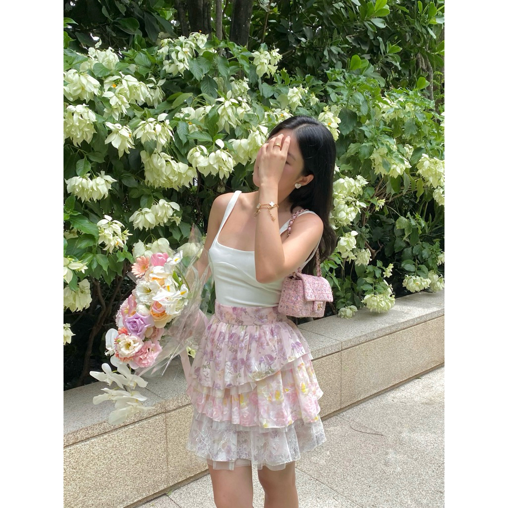 (ล้อตสุดท้าย)Peony Skirt กระโปรงพิมพ์ลายดอก