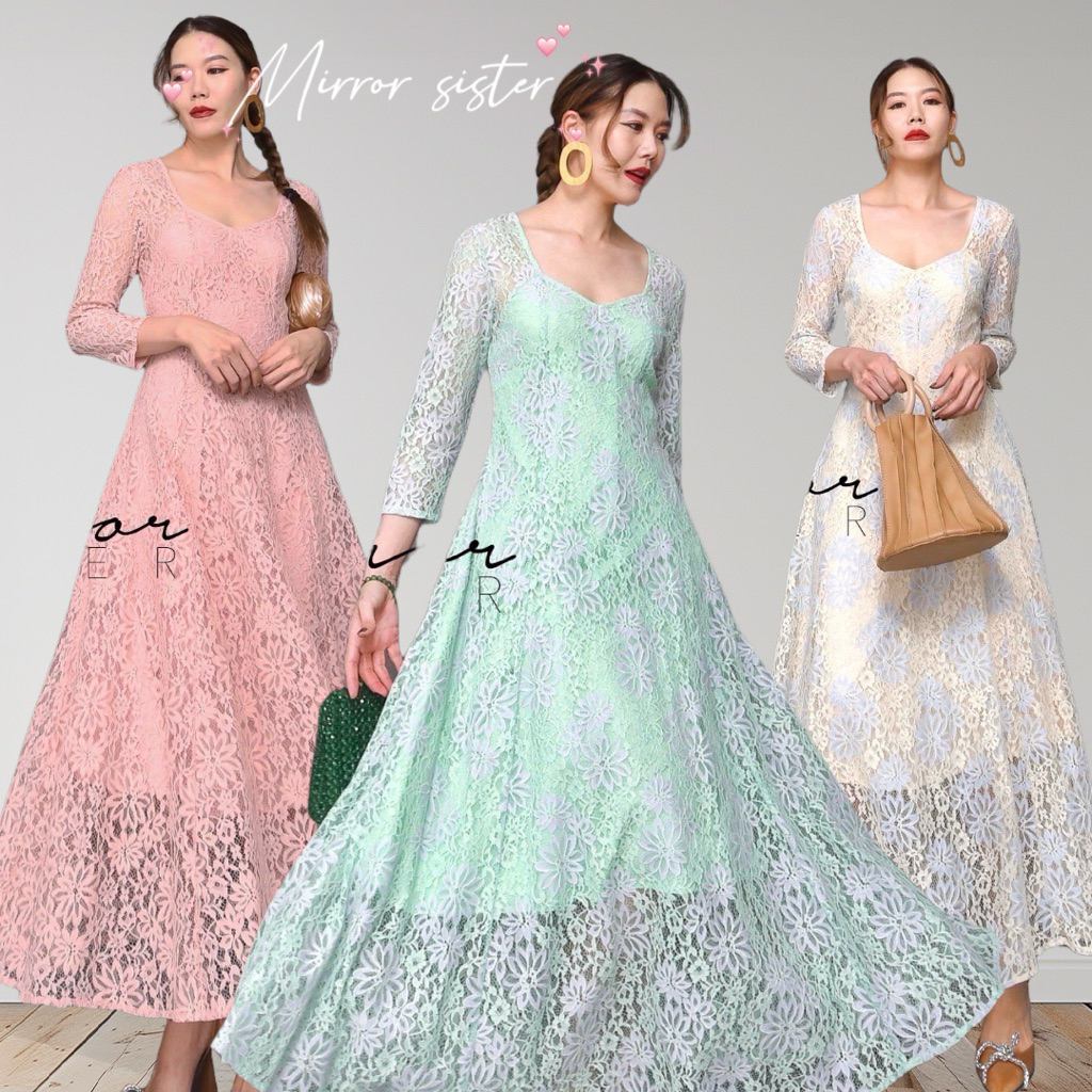 mirrorsister 40215.4 เดรสลูกไม้ลายดอกทรงดีงาม ใส่แล้วดูผอมเพรียว
