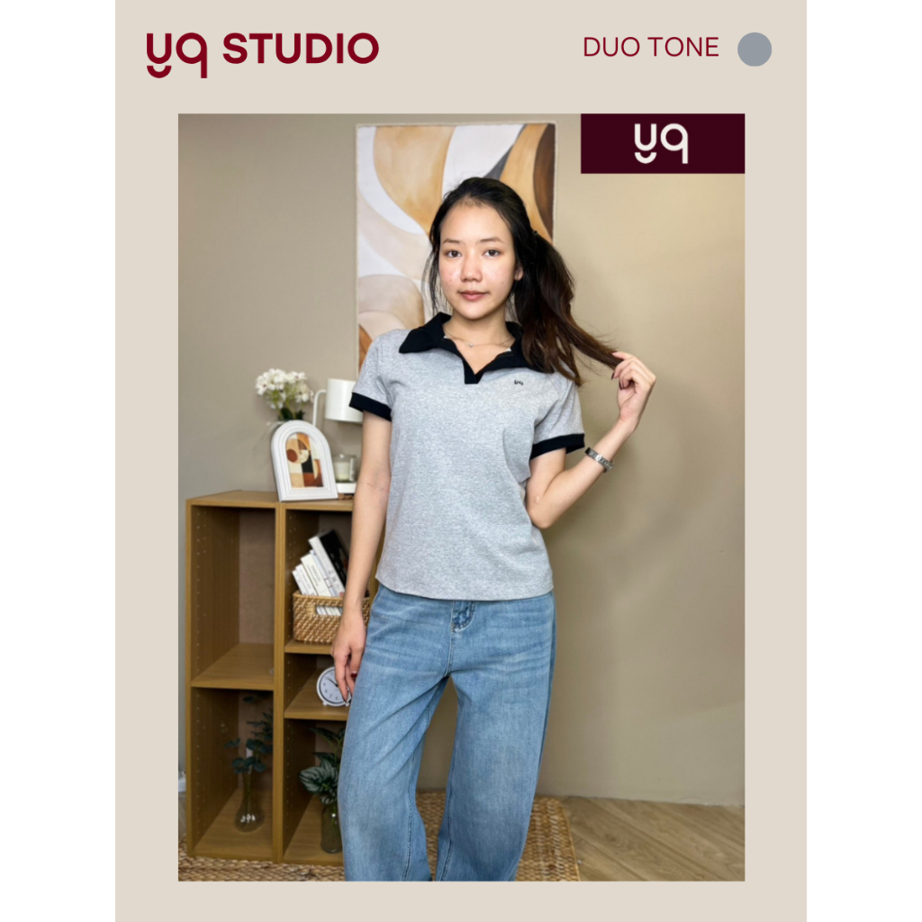 MG398 YQ KOREAN SHOP เสื้อโปโลสีเทาปกดำ ปักYQ ป้ายYQ