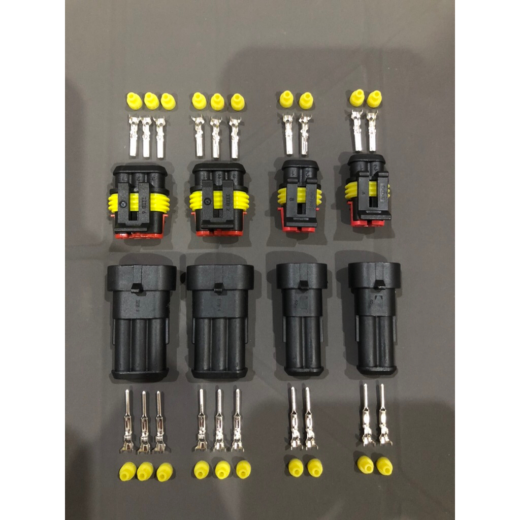 ตัวต่อสายไฟแบบกันน้ำ ปลั๊กสายไฟมอเตอร์ไซค์ 2Pin/3Pin กันน้ำ 1ชุด ครบชุด