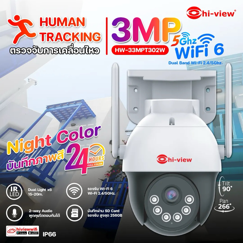 HW-33MPT302W กล้องโรบอทwifi กันน้ำ ทนเเดด ทนฝน (ของเเท้รับประกัน 1ปี)