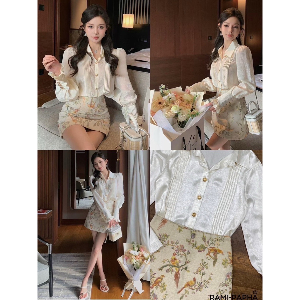 พร้อมส่ง เติม SML ⚡️RM 8693 เสื้อ+กระโปรงผ้าทอสุดหรู สไตล์ลูกคุณ