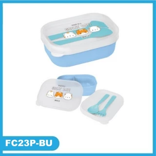 Eskimo กล่องข้าวพลาสติก 2 ช่อง รุ่น FC23P เข้าไมโครเวฟได้ แถมช้อนส้อม ปลอดสารBPA พลาสติกFood Grad