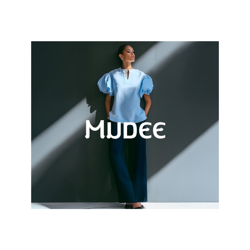 MUDEE เสื้อเบลาส์คอตั้งแขนตุ๊กตา สีฟ้า