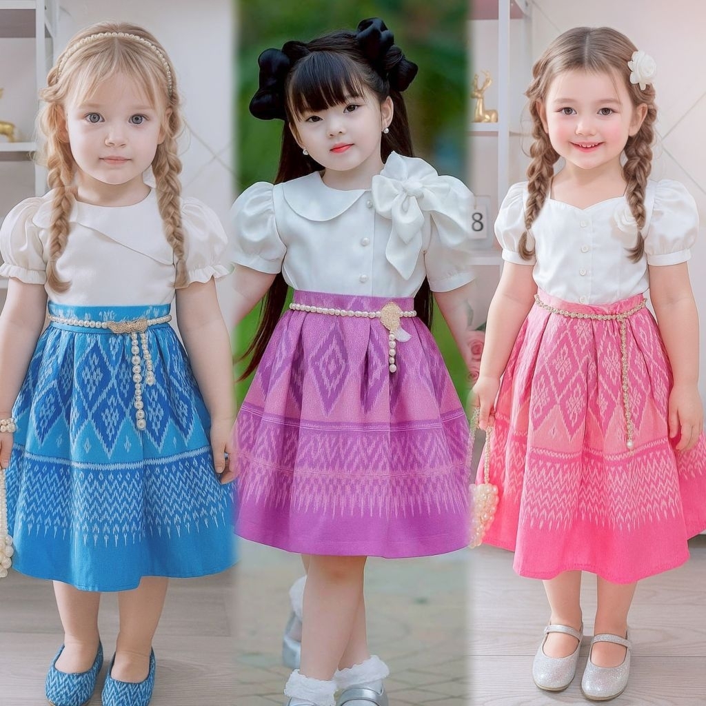 (รหัสKK)ชุดไทยเด็กผู้หญิง ชุดไทยประยุกต์ ใส่ทำบุญ ออกงาน หรือจะไปโรงเรียนก็ได้ เด็กๆใส่แล้วน่ารักมากค่ะ