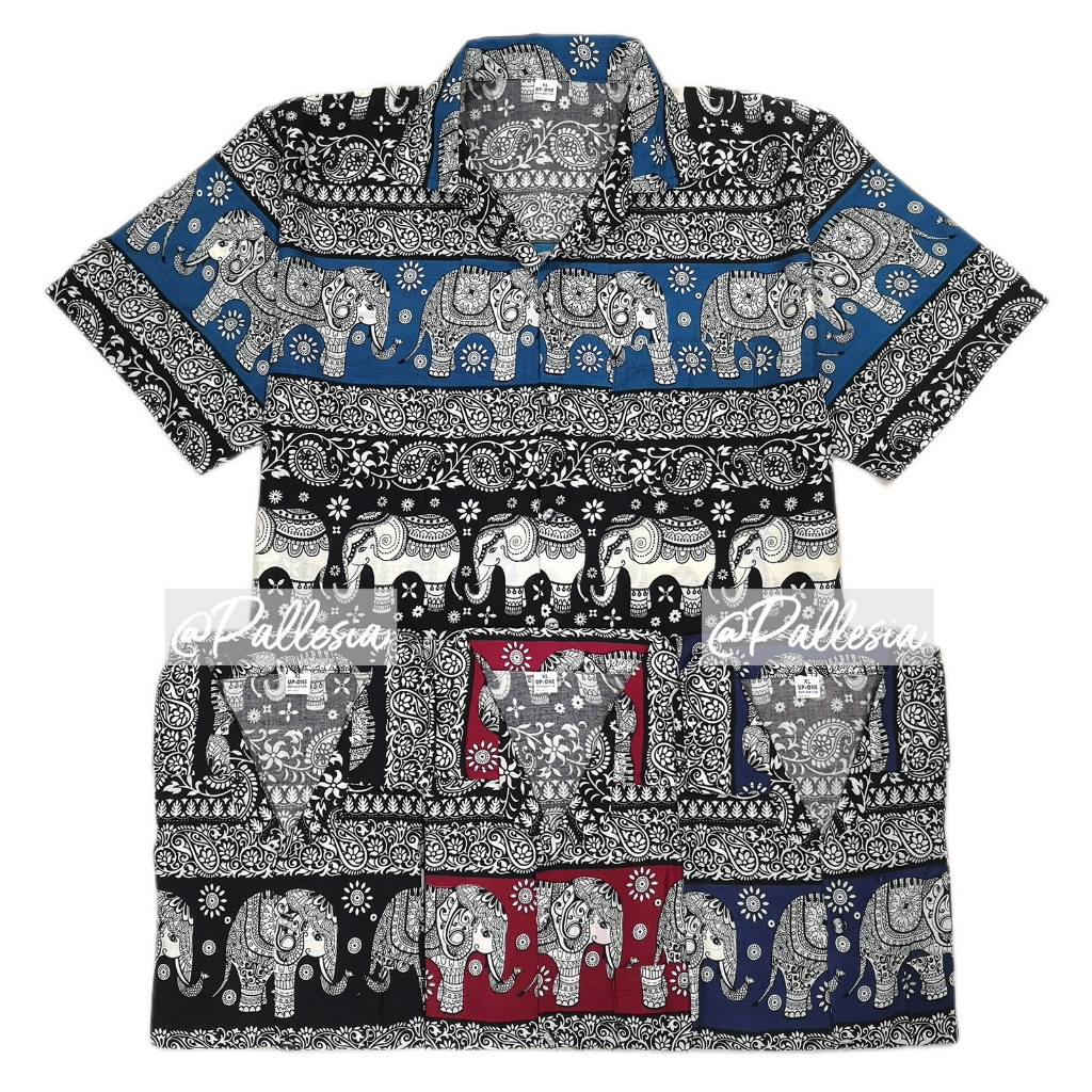 NEW เสื้อช้าง งานไทย ครบไซส์ ลายช้าง ริ้วลายไทย 7ไซส์ S-4XL ผ้าพริ้ว ผ้านิ่ม เสื้อเชิ้ตฮาวาย hw708