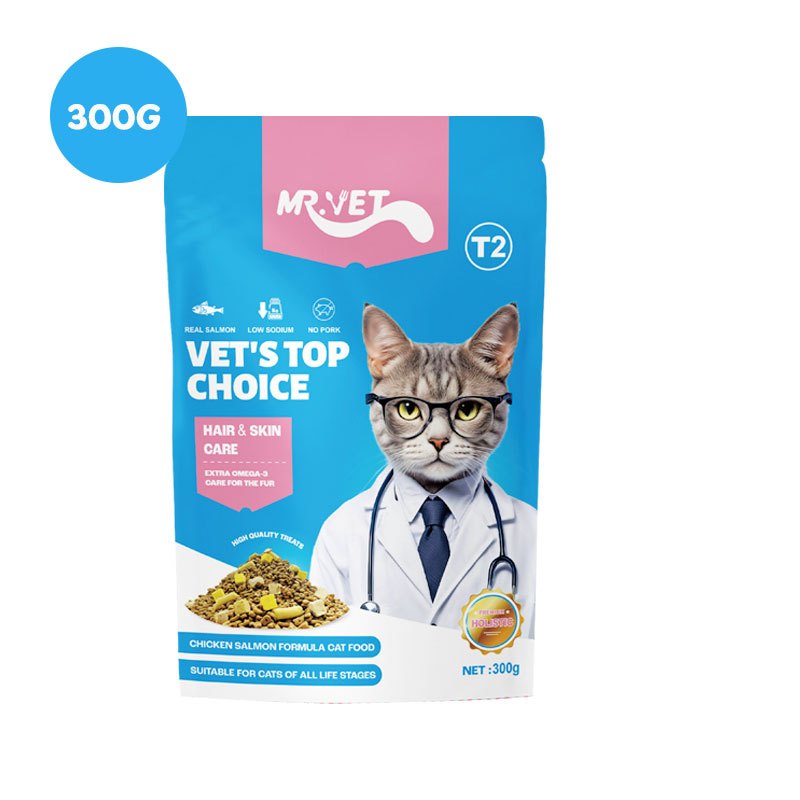 MR.VET Cat Kibble T2 300g – Rich in Omega-3 สําหรับผิวและเสื้อโค้ทสุขภาพ เหมาะสําหรับแมวทุกวัย