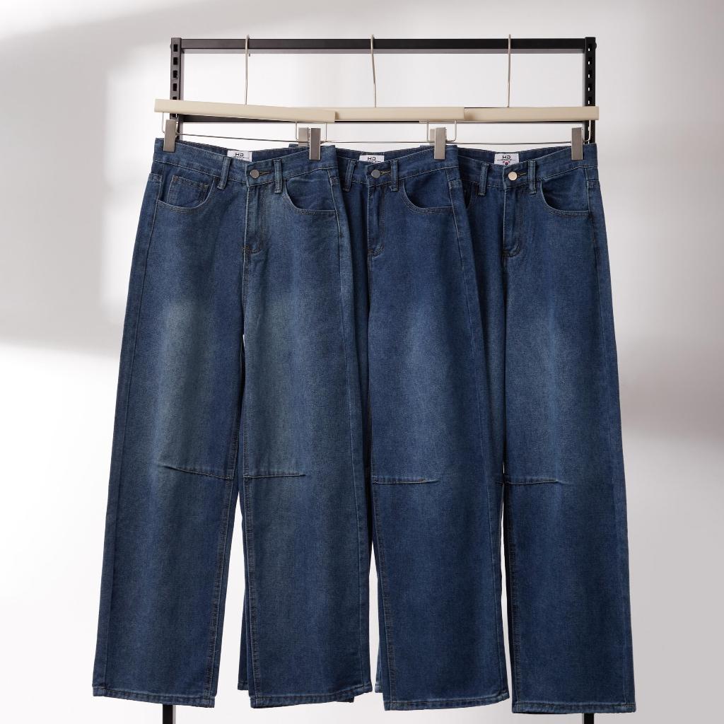 HELLDUL 9929 กางเกงยีนส์ ทรงกระบอก  เอวสูง ทรงกระบอกใหญ่  แต่งลาย ผ้านิ้ม ไม่บาดผิว ใส่สบาย