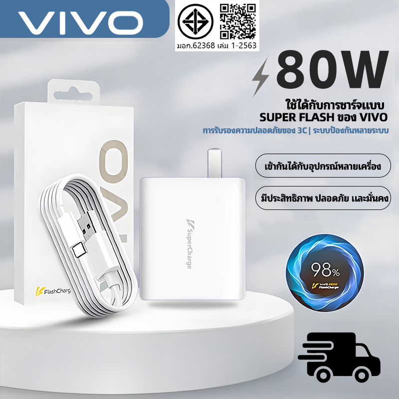 Vivo 80W Flash Charge Charger [Type-C หัว+6Aสาย] ชุดชาร์จเร็วVivo 80W สำหรับรุ่น รุ่น Vivo V29 V29E 