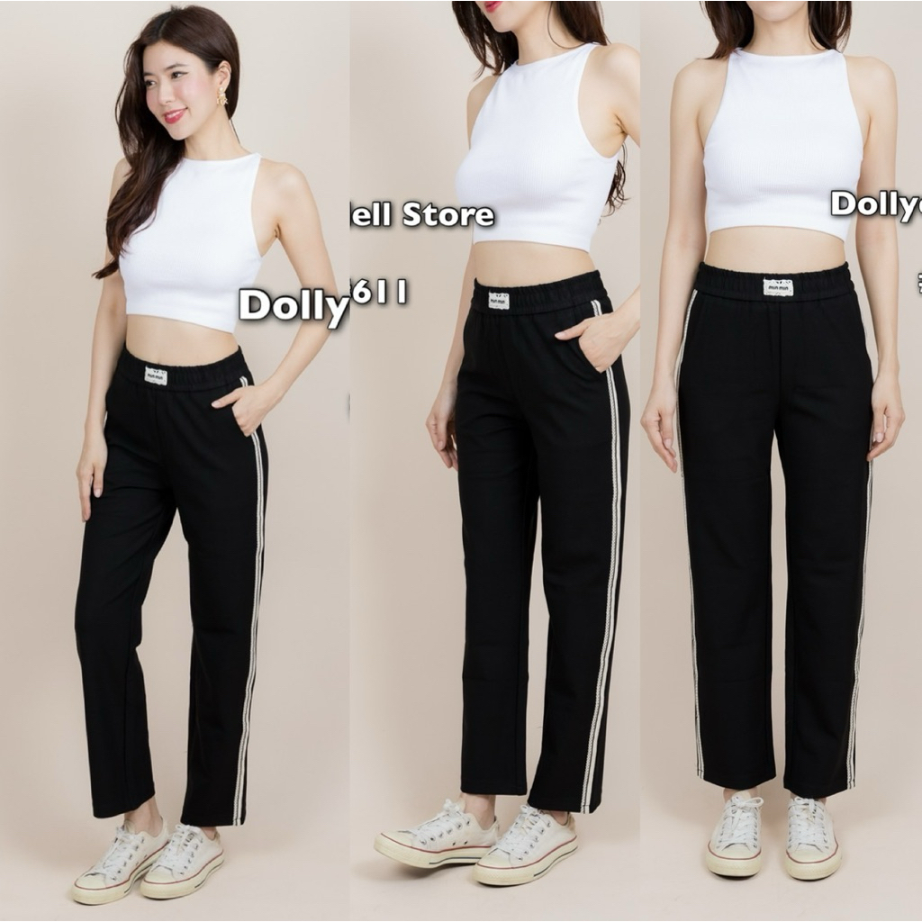 611  กางเกงทรงตรงเอวยางยืดแต่งแถบด้านข้าง