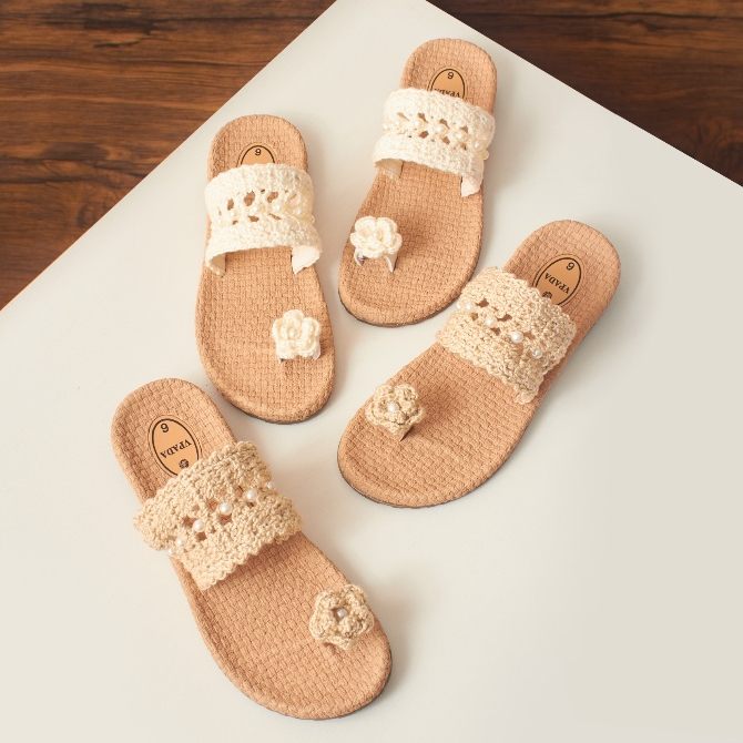 Vpada_sandals_VP-C46 Camilla Crochet Collection รองเท้าแตะชายหาดส้นแบน รองเท้าแตะแฟชั่น