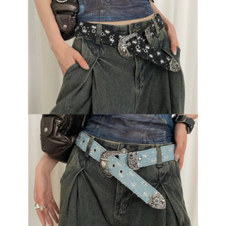 🎧𐙚⋆  พร้อมส่ง ส่งเร็ว 1-2 วันถึง เข็มขัดยีนส์ สไตล์ Y2K , สา…