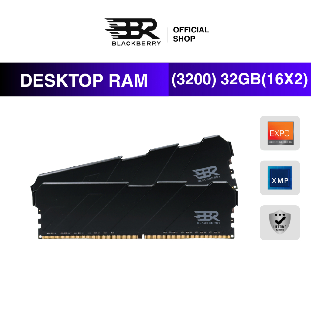RAM DDR4 3200MHz 32GB (16GBx2) Blackberry (BBR) Pro Series Black แพคคู่ Dual รองรับ Intel/AMD