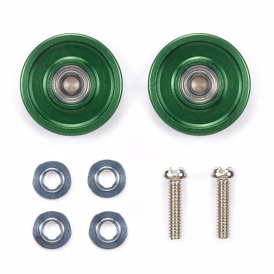 ทามิย่า💯 โรลเลอร์ TAMIYA [15437:⭐️700] 13mm Aluminum Ball-Race Rollers (Ringless) Green Anodized