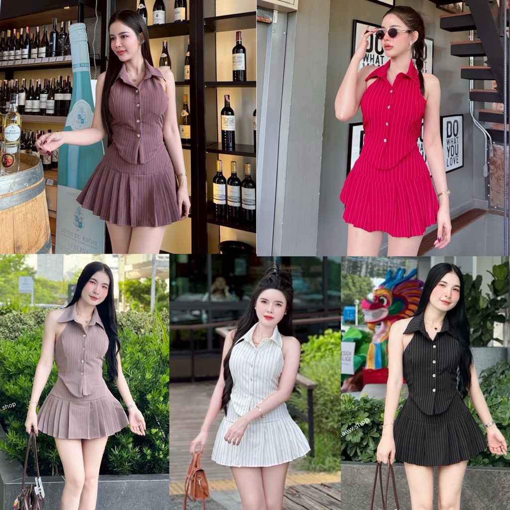 เดรสปกติดกระดุมมุกงานสม็อคหลังกระโปรงจีบซิปข้างดึงยางหลัง มีซับใน