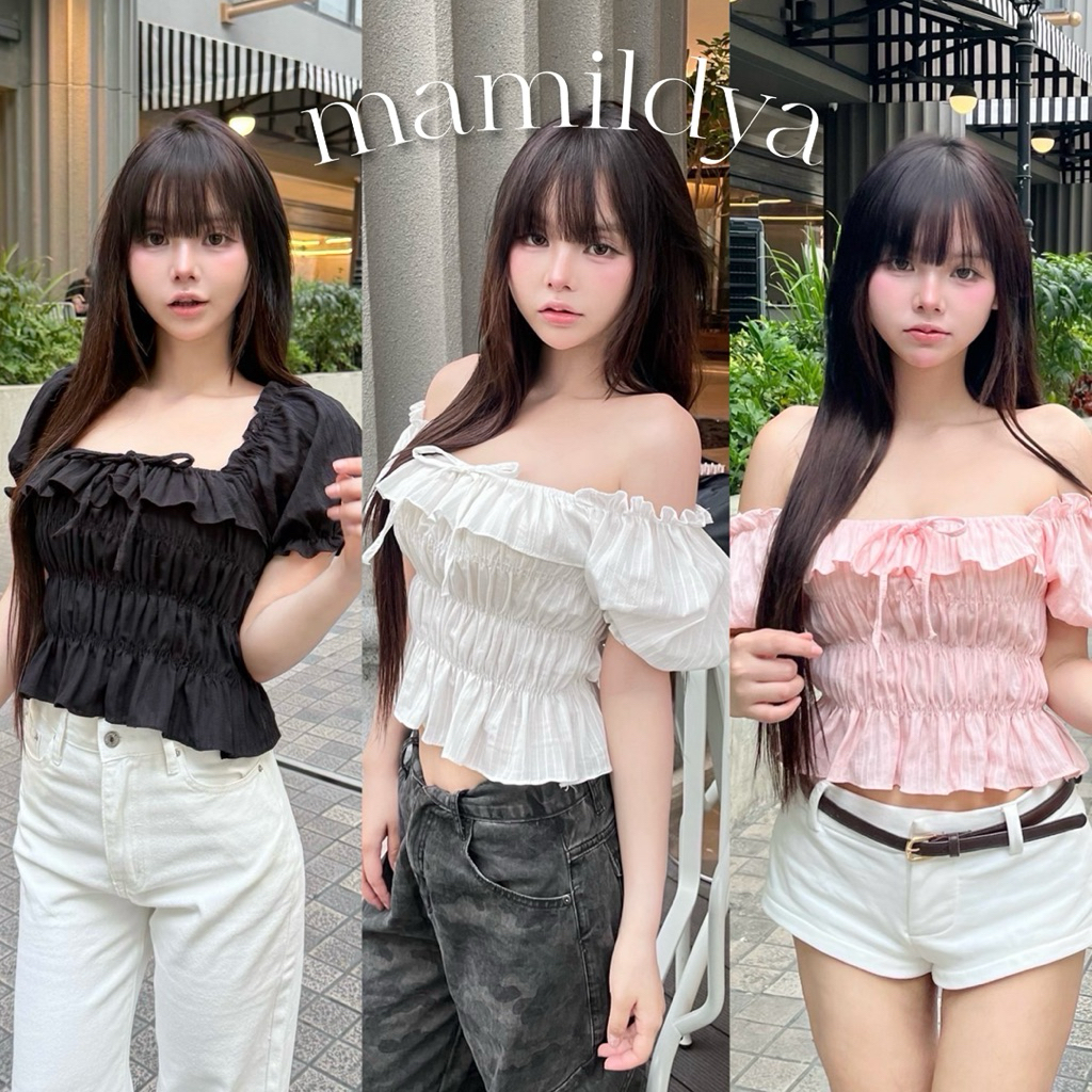 🌟Mamildya.shop🌟 เสื้อปาดไหล่  จะใส่ขึ้นไหล่ก็ได้/ K3-2/NUSA-ม๊อค