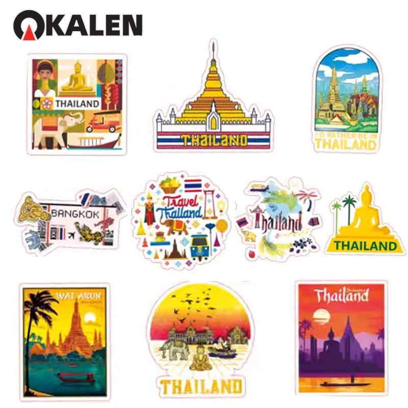 KALEN Thailand ประเทศไทย กรุงเทพฯ สงกรานต์ Phuket sticker vintage ticket สติกเกอร์กันน้ำ 10ชิ้น