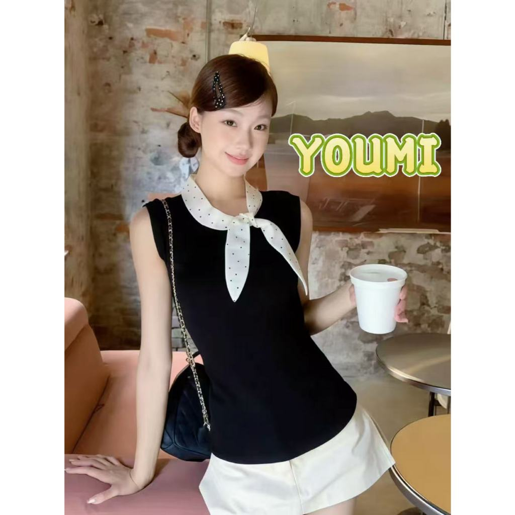 ส่งไวจากไทย ผูกโบว์ ทรงสลิมฟิต ความรู้สึกเฉพาะตัว เสื้อเเขนกุด ใส่เย็นสบาย เซ็กซี่เสื้อยืด🍒YOUM