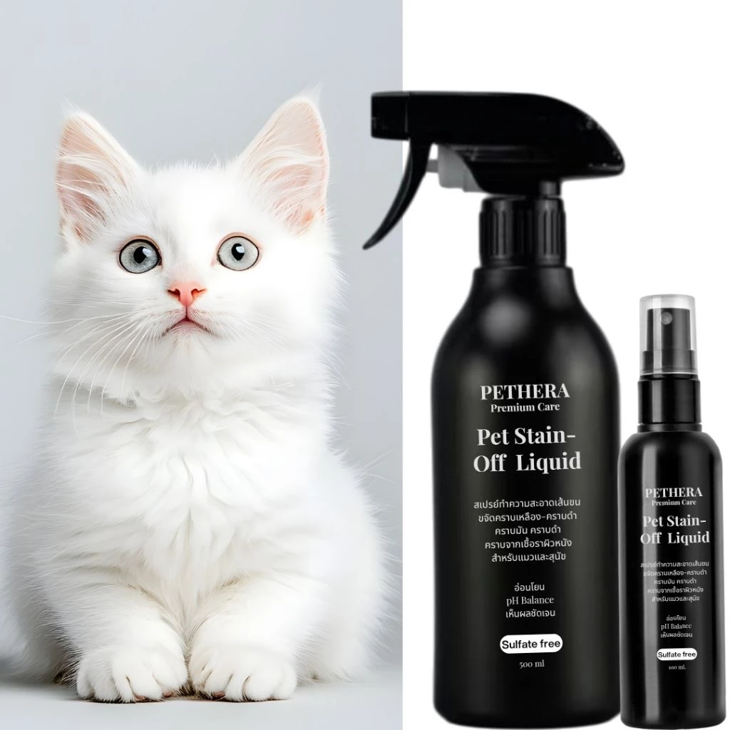 Pethera Pet Stain-Off สเปรย์ขจัดคราบเหลือง คราบดำ คราบมัน เชื้อรา สำหรับสุนัข/แมว อ่อนโยนปลอดภัย ไร้สารเคมี