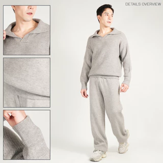 Overchills AIRPORT LOOK SET ผู้ชาย ชุดเซตแขนยาวไหมพรม คอปก 1 เซต มี 2 ชิ้น เสื้อ+กางเกง