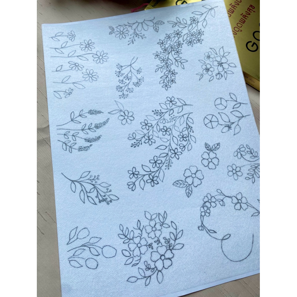 สติกเกอร์ลายปักละลายน้ำ ขนาด A4 ลอกลายปักผ้า ลายดอกไม้ รูปที่ 3