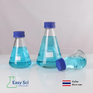 ขวดรูปชมพู่ ฝาเกลียว Erlenmeyer Flask with screw cap 250ml 500ml1000ml