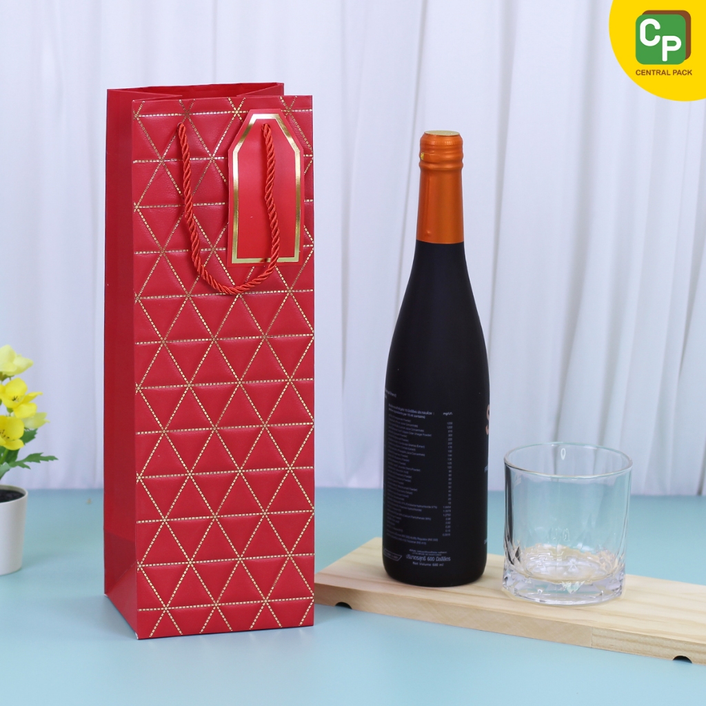ถุงใส่ขวดไวน์ ตารางทอง (แพ็ค 5 ใบ) ถุงกระดาษใส่ขวดเครื่องดื่ม ขวดไวน์ ใส่ของฝาก - รูปที่ 6