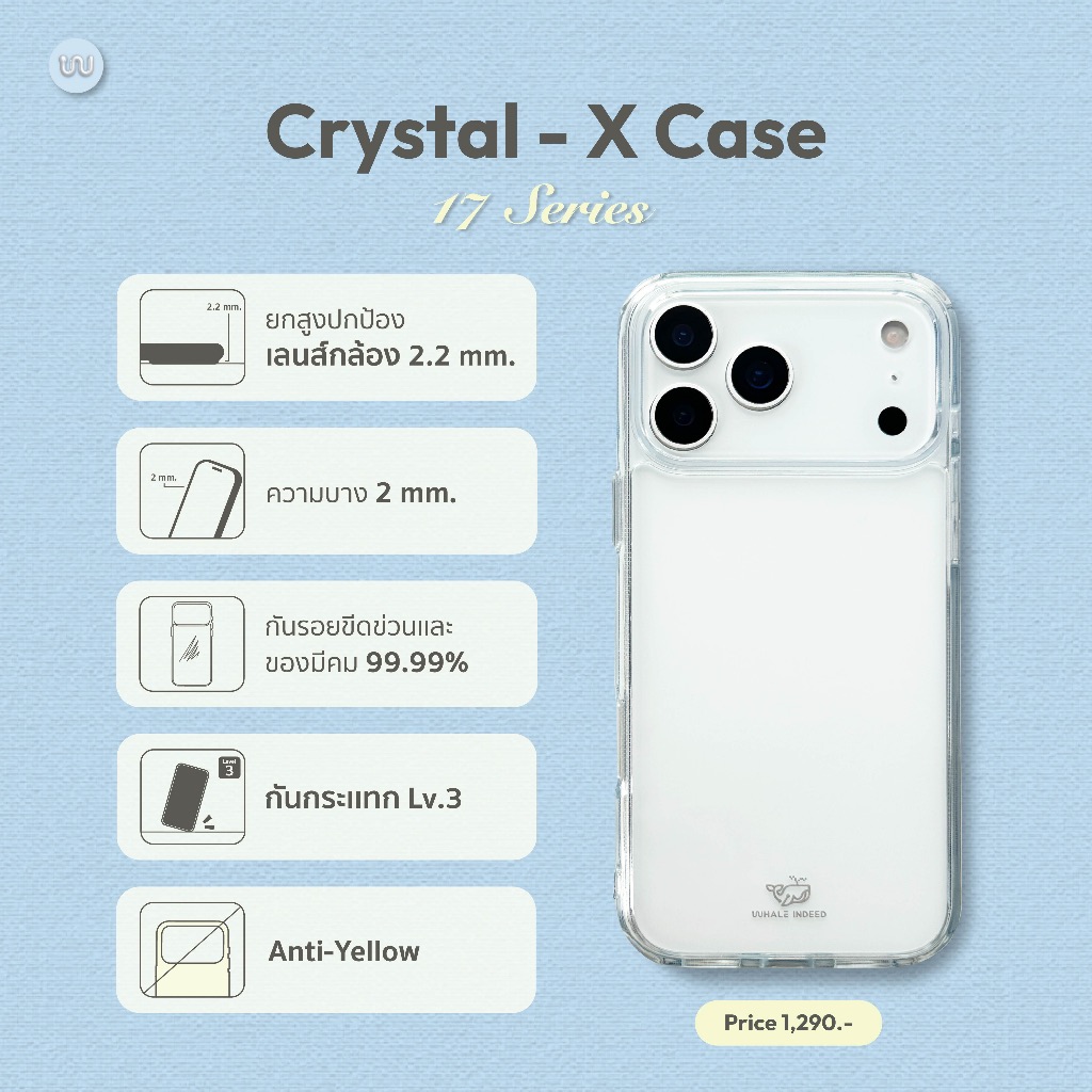 17 series (เคสใส Crystal - X) เคส Whale Indeed for 17 series - รุ่นกันรอยขีดข่วน กันกระแทก Lv.3 กันเ