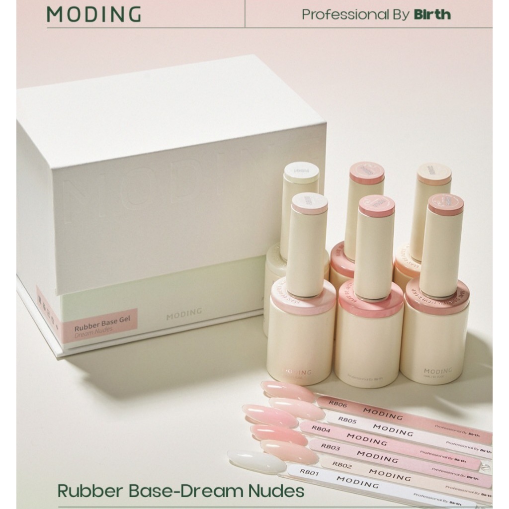 เซตรับเบอร์เบส 6ขวด MODING🇨🇳 Dream Nudes Rubber Base gel 5in1 formula พร้อมแท่งชาร์ตสีสำเร็จ