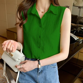 เสื้อคอปกผู้หญิงเสื้อแขนกุดกระดุม ผ้าดีใส่สบายเรียบๆผู้หญิงเสื้อผ้า ฤดูร้อนมีหลายสีให้เลือกใส่สวยเสื้อคอปกเสื้อผ้า
