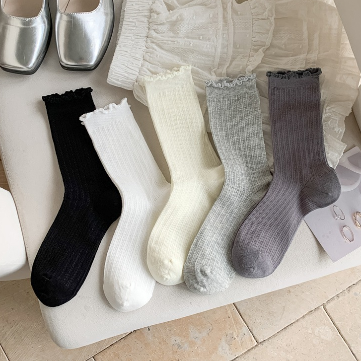 ถุงเท้าผู้หญิงญี่ปุ่น JK ถุงเท้าตาข่ายระบายอากาศได้ดี สีทึบ สไตล์บัลเล่ต์ นุ่มสบาย