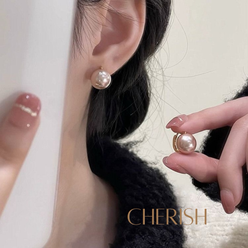 [CR19] Earring ต่างหูไข่มุกสีแชมเปญโกลด์อะไหล่ทอง
