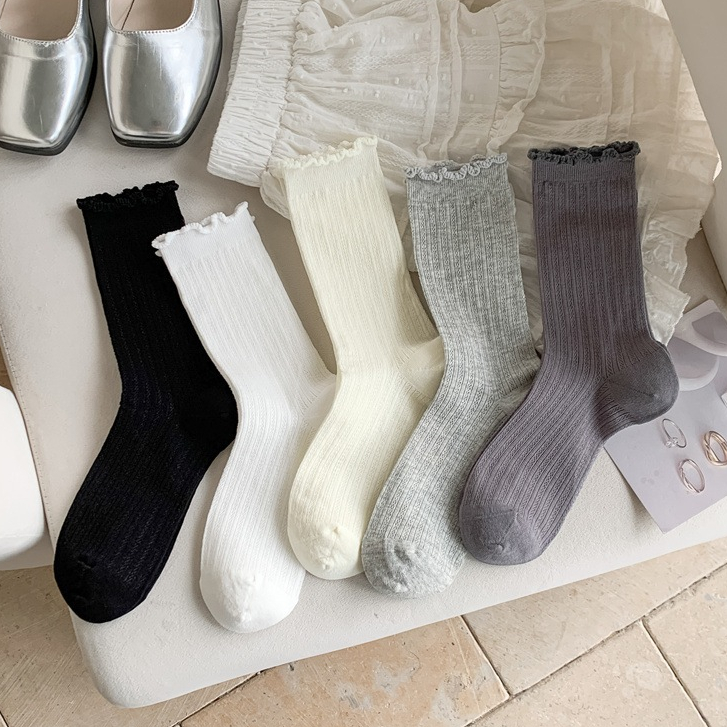 ถุงเท้าแฟชั่นสำหรับผู้หญิง ถุงเท้าตาข่ายระบายอากาศ สีทึบบาง สไตล์บัลเล่ต์