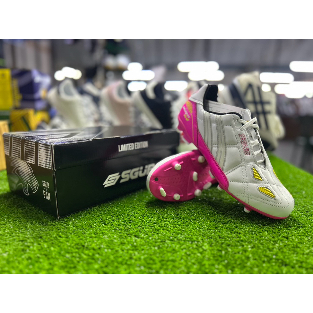 {รับประกันสินค้าของแท้100%} รองเท้าฟุตบอลสตั๊ด Pan Patriot Evo X PF-15SP-WP (สีขาวชมพู)