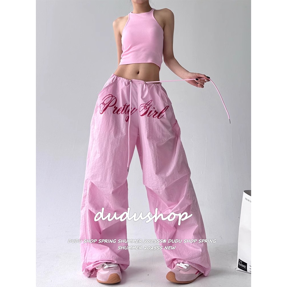 [Summer quick-drying fabric, dance camouflage pants]กางเกงขายาวลำลองผู้หญิงสไตล์เกาหลีเอวสูง กางเกงเต้นแจ๊สขากว้าง