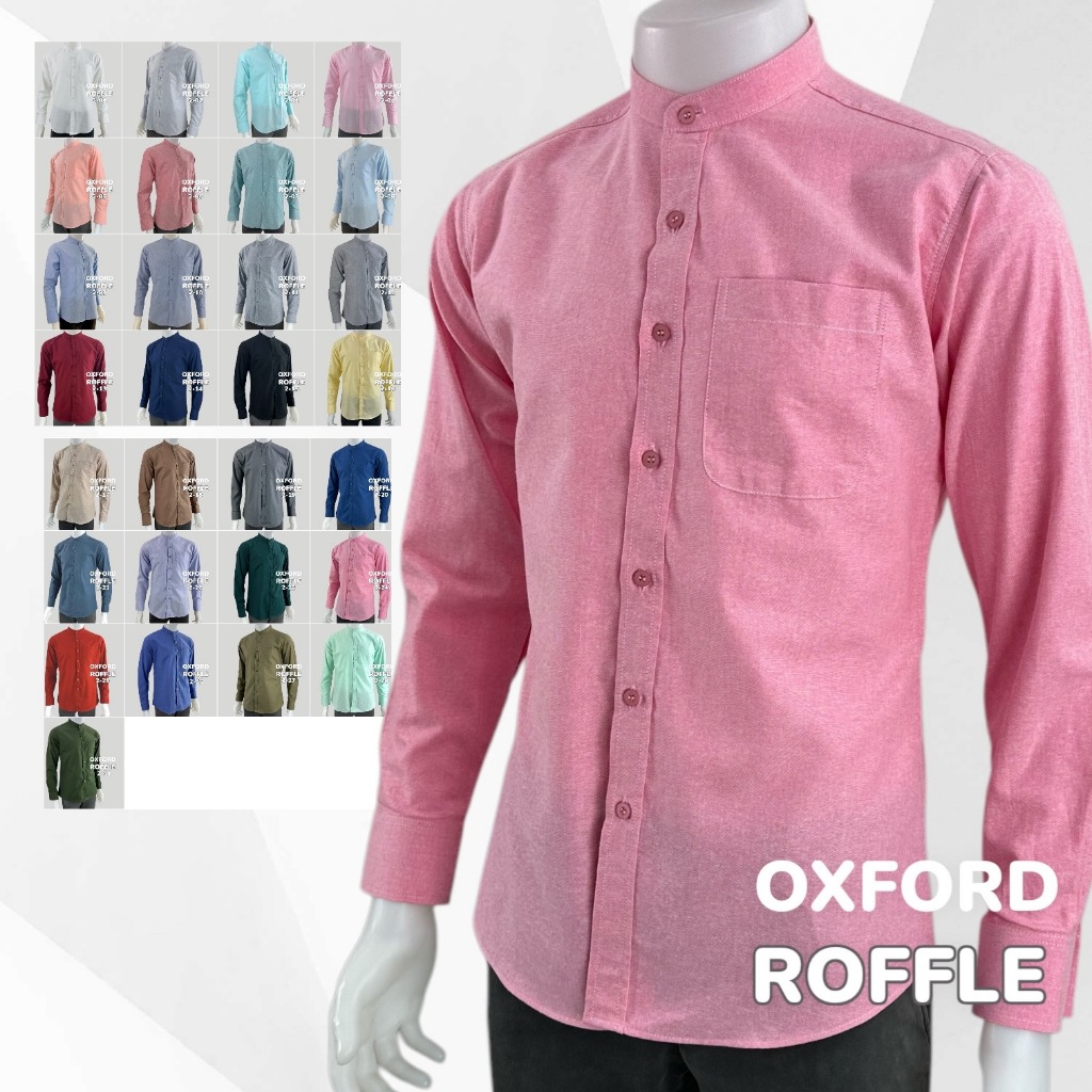 🔥พร้อมส่ง🔥(2.2)เสื้อคอจีน ผ้าอ๊อกฟอร์ด เข้ารูป แขนยาว