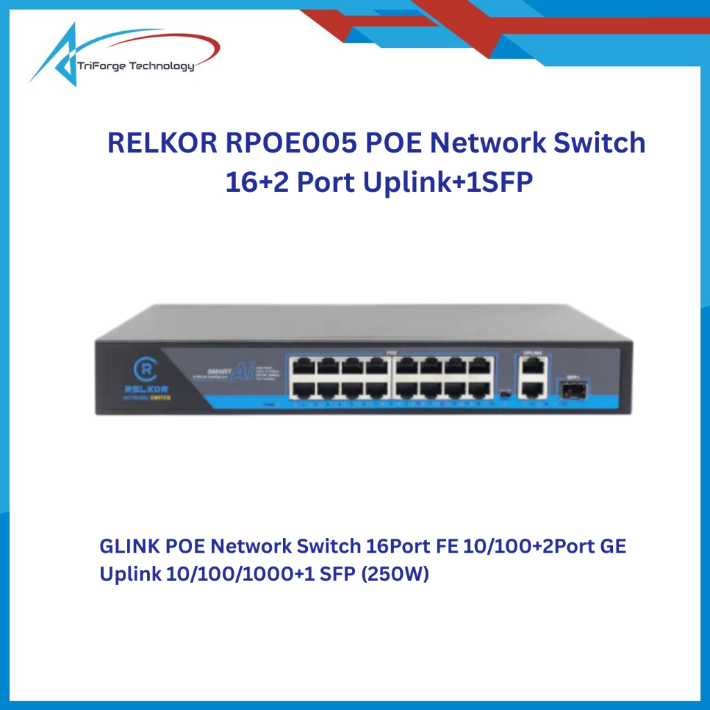 RELKOR RPOE005 POE Network Switch 16+2 Port Uplink+1SFP