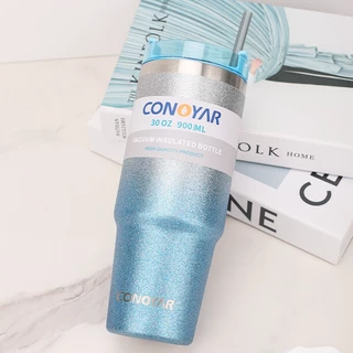 CONOYAR แก้วเก็บความเย็น แก้วน้ำ รุ่นกลิตเตอร์ สแตนเลสแท้ 30ออนซ์ 900ML รับประกันไอน้ำไม่เกาะแก้ว สีทูโทนกากเพชร T01291