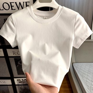 Y6Y - เสื้อยืดแขนสั้น ทรงเข้ารูป เรียบง่าย ทันสมัย เสื้อคอกล…