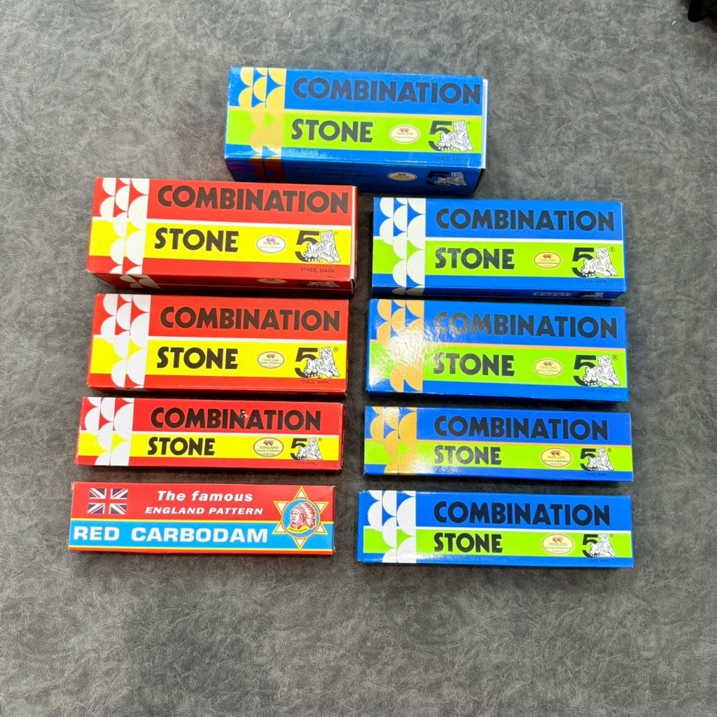 shopee preferred plusหินลับมีด ตรา 5เสือ ขนาด 8x2x1, 8x3x1, 8x3x2นิ้ว, สีแดง, สีฟ้าทอง, สีฟ้าขาว, สีดำ ที่ลับมีด หินฝนมี