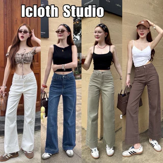 Icloth Studio 🤎 กางเกงยีนส์ขากระบอก 8 ส่วน ผ้ายืดนิ่ม ปลายขาขอบใหญ่ รุ่น Victoria Jeans