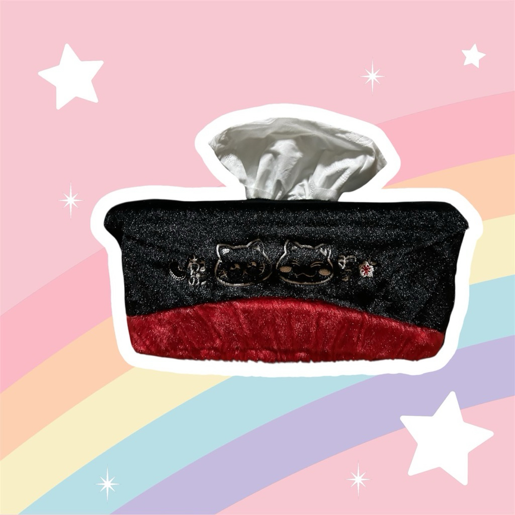 💥แบรนด์ Rainflower💥 ผ้าคลุมกล่องทิชชู่ ปักลายแมวคู่ Neko น้องแมวญี่ปุ่น ขนนิ่มพิเศษ ด้านในบุฟองน้ำรอ