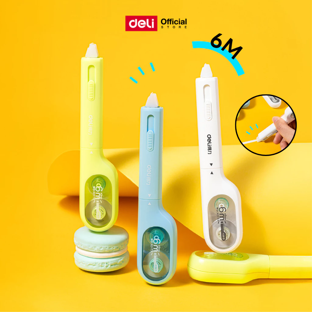 เทปลบคำผิดคอยาว Deli รุ่น X01 ยาว 6m จับถนัดมือ ใช้งานสะดวก Liquid Tape (คละสีด้าม/จำหน่าย 1 ชิ้น)