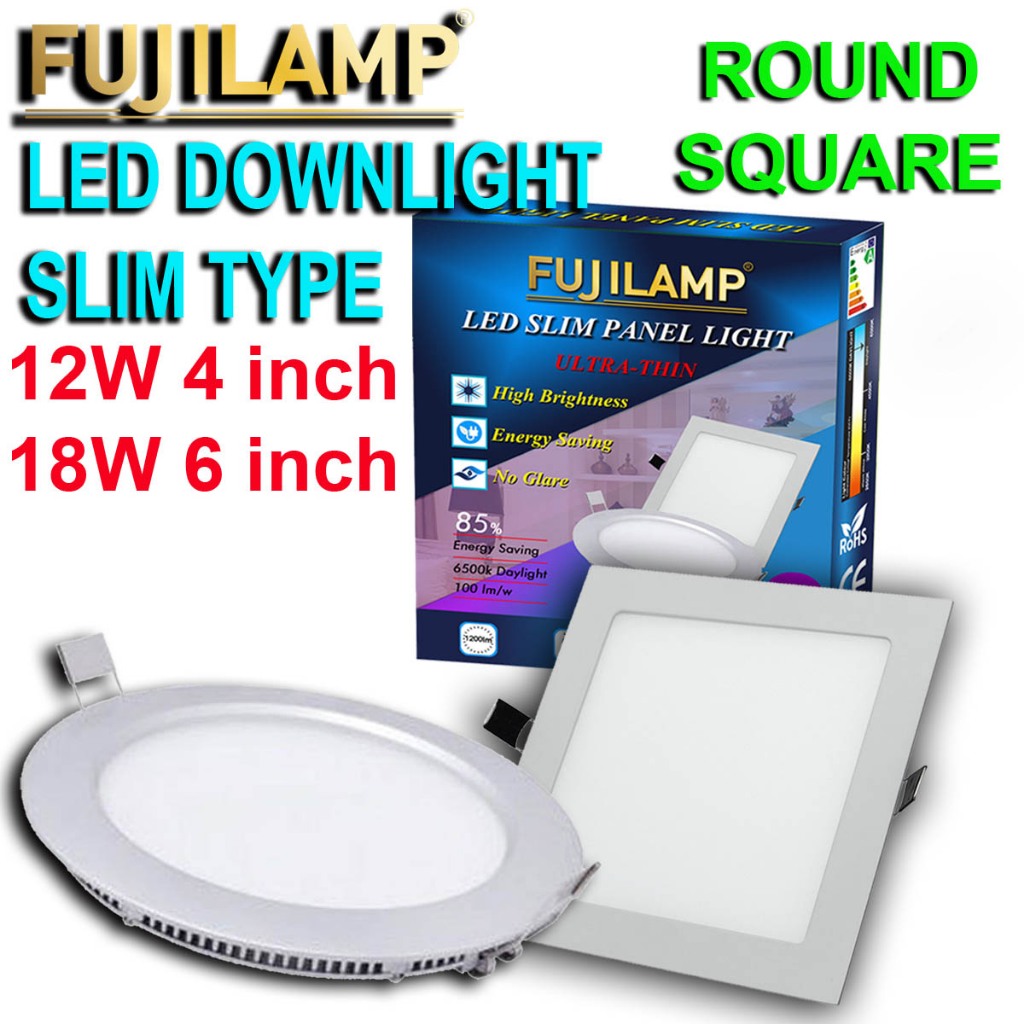 Fujilamp โคมไฟดาวน์ไลท์ ฝังฝ้า LED ฝังฝ้า ติดฝ้าเพดาน 18W /12W 6 inch/4inch ดาวไลท์ แบบบาง กลม