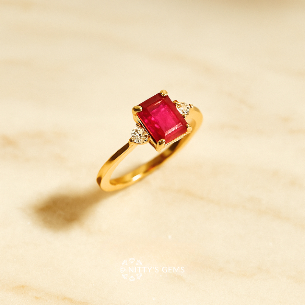 Nitty's Gems | แหวนงิน925 พลอยทับทิม ชุบทอง 18K