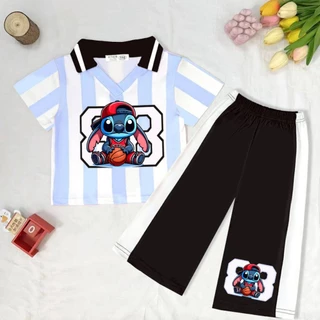 ชุดเซ็ทเด็กกีฬาคอปก ลายการ์ตูน เนื้อผ้าใส่สบาย ระบายอากาศดี ชุดลำลอง ใส่สบาย แฟชั่นเด็กน่ารัก