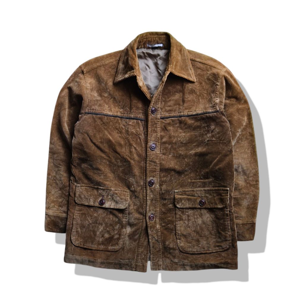 Play Men White Line Corduroy Buttons Long Cloth Jacket รอบอก 45”